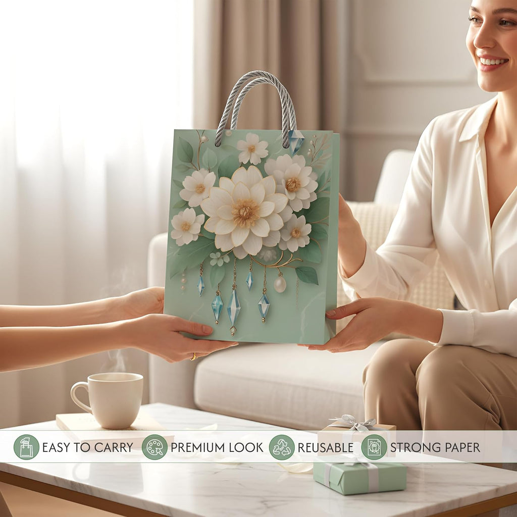 Premium Floral Gift Bags, 12-Pack Assorted Sizes, Matte Finish, Durable Handles