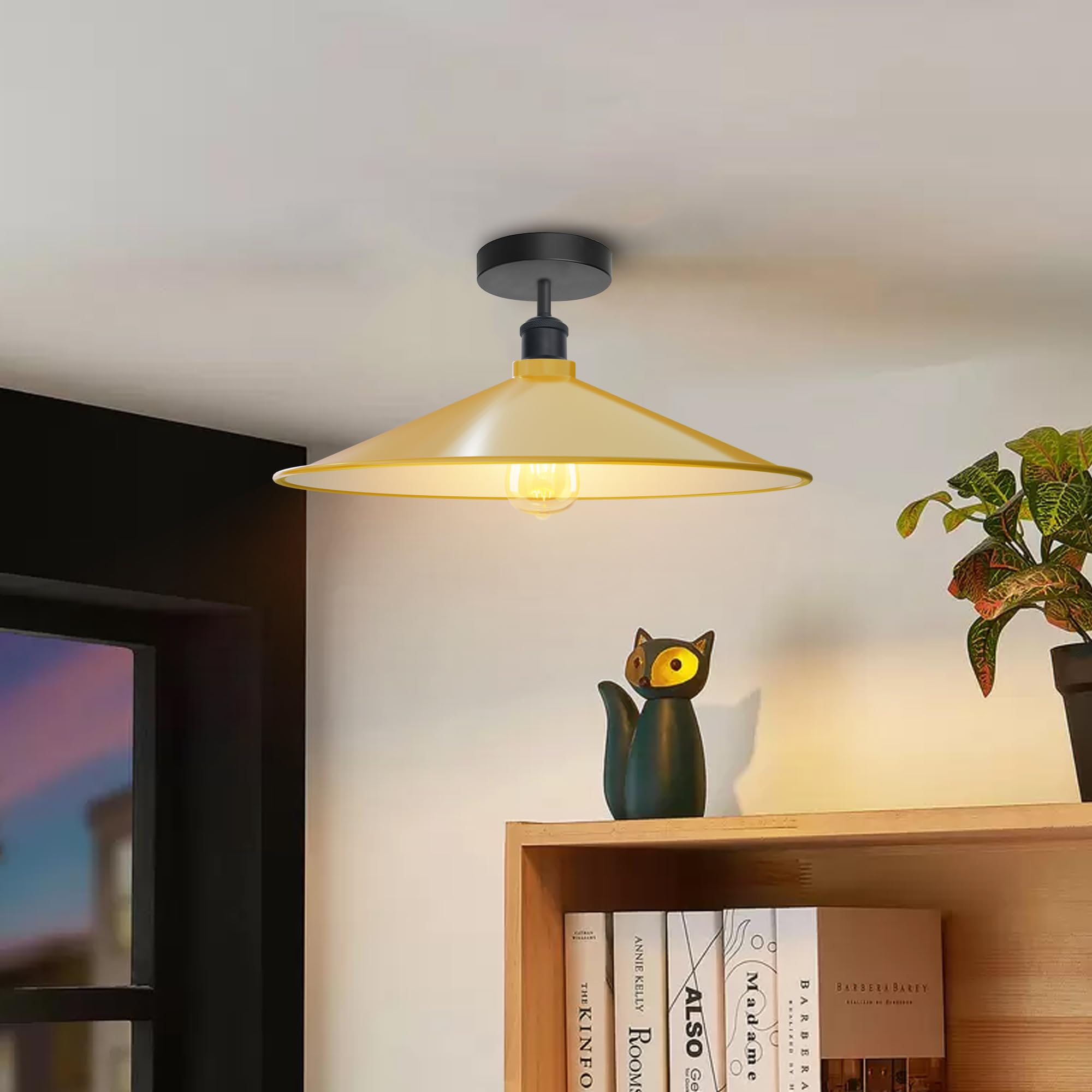 Sleek Industrial LED Flush Mount Ceiling Light, Dimmable, E27 Bulb Compatible