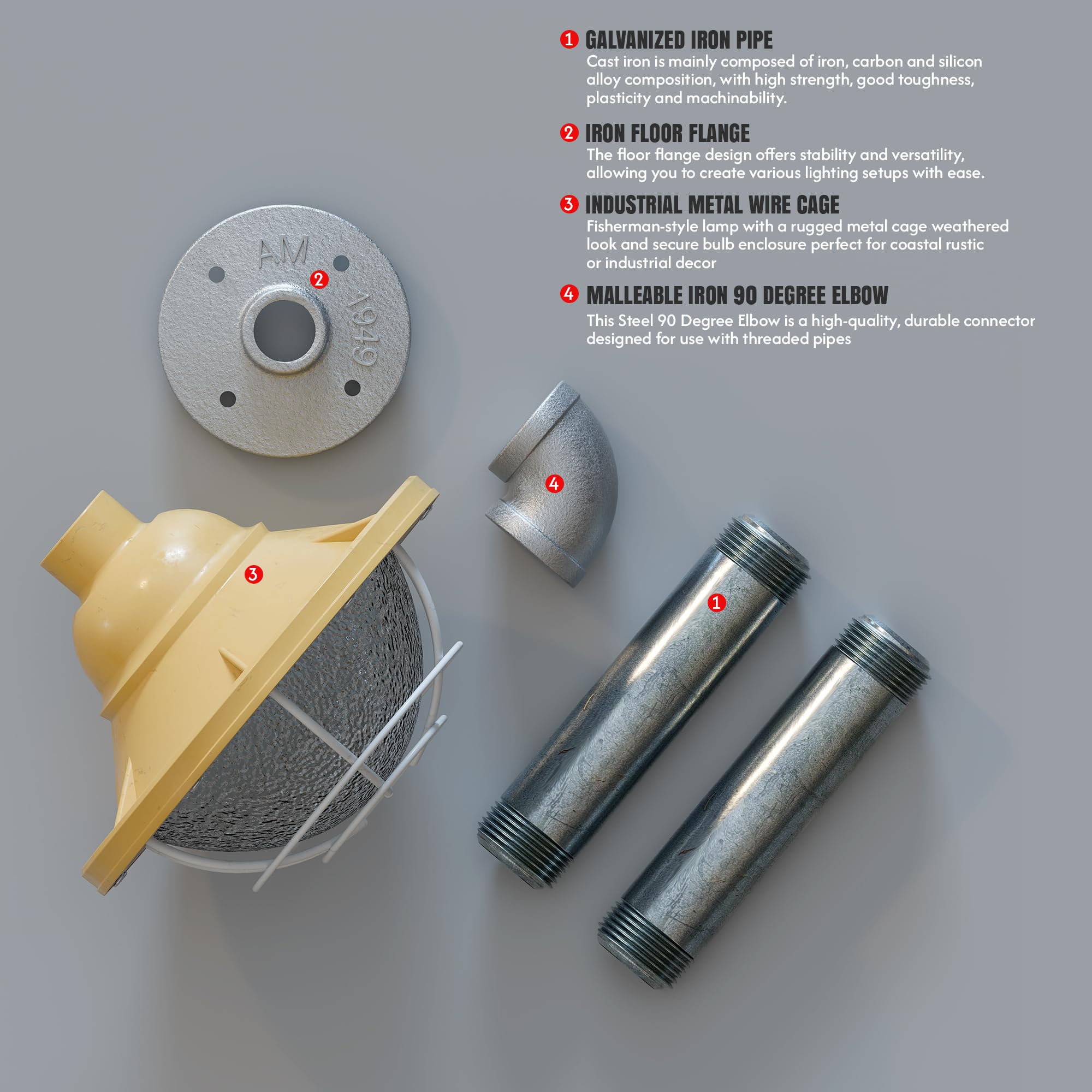 2 Pack Conduit Steel Wall Light - E27 Industrial Galvanised Pipe Wall Sconce ~6366