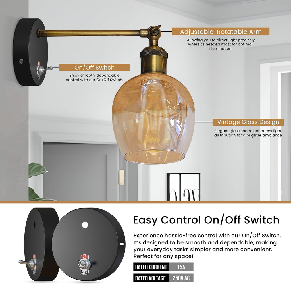 E27 Glass Wall Light With Switch ~6193