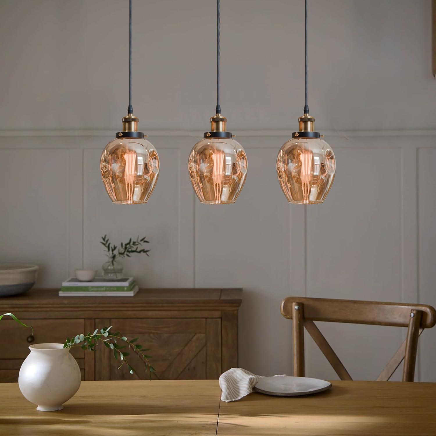 Industrial Retro Loft Style 3-Way Glass Ceiling Pendant Light Fixture