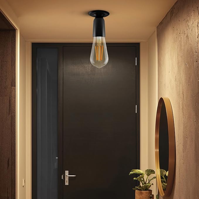 Vintage Matt Black Semi-Flush Ceiling Light E27 Holder Industrial Retro Style