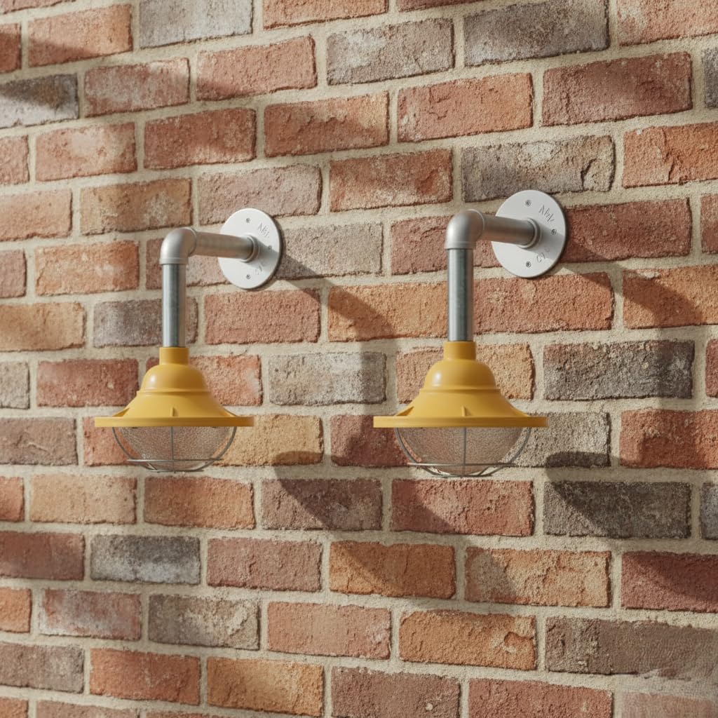 2 Pack Conduit Steel Wall Light - E27 Industrial Galvanised Pipe Wall Sconce ~6366