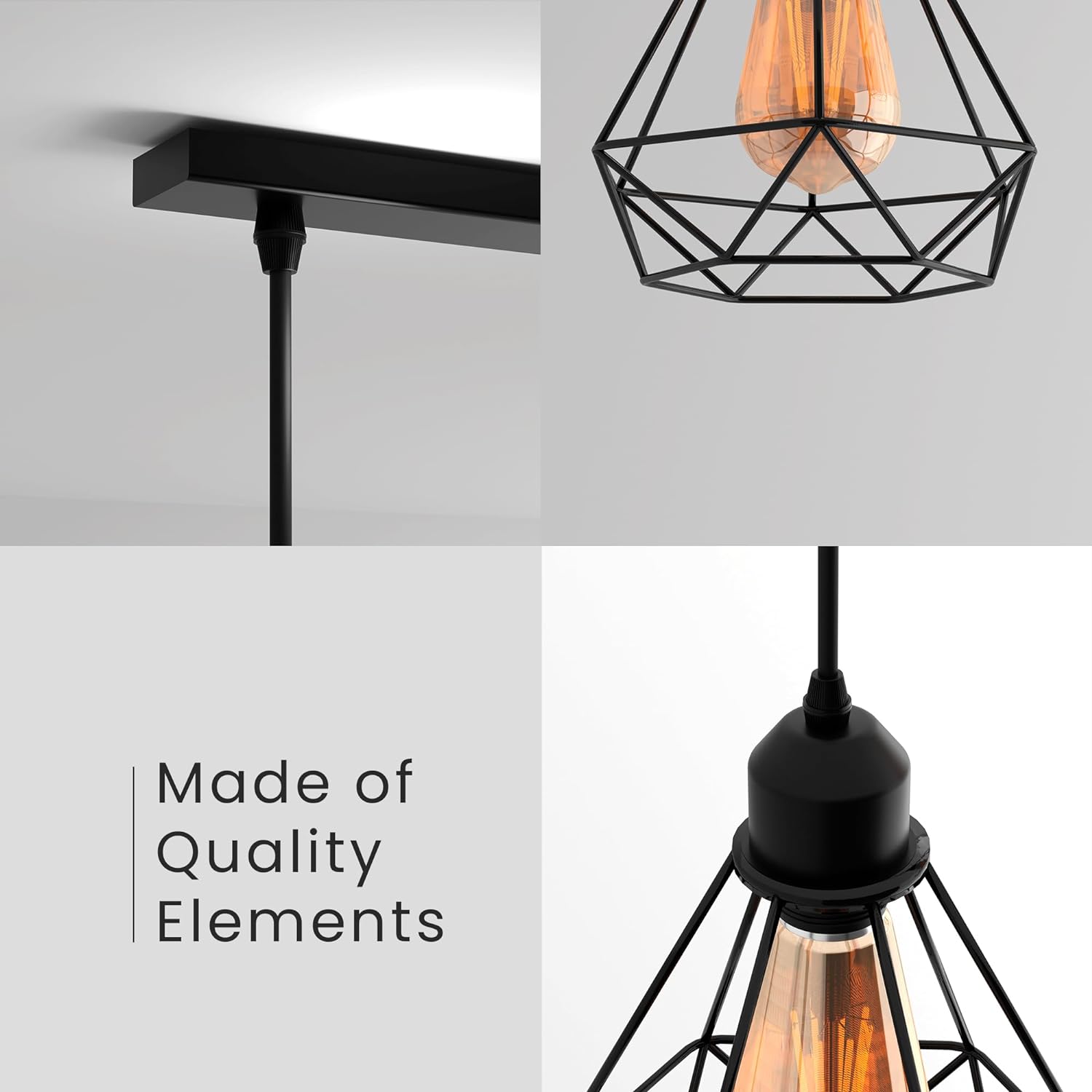 Black Industrial 3-Light Cage Pendant Ceiling Fixture - Adjustable Vintage Style Home Lighting