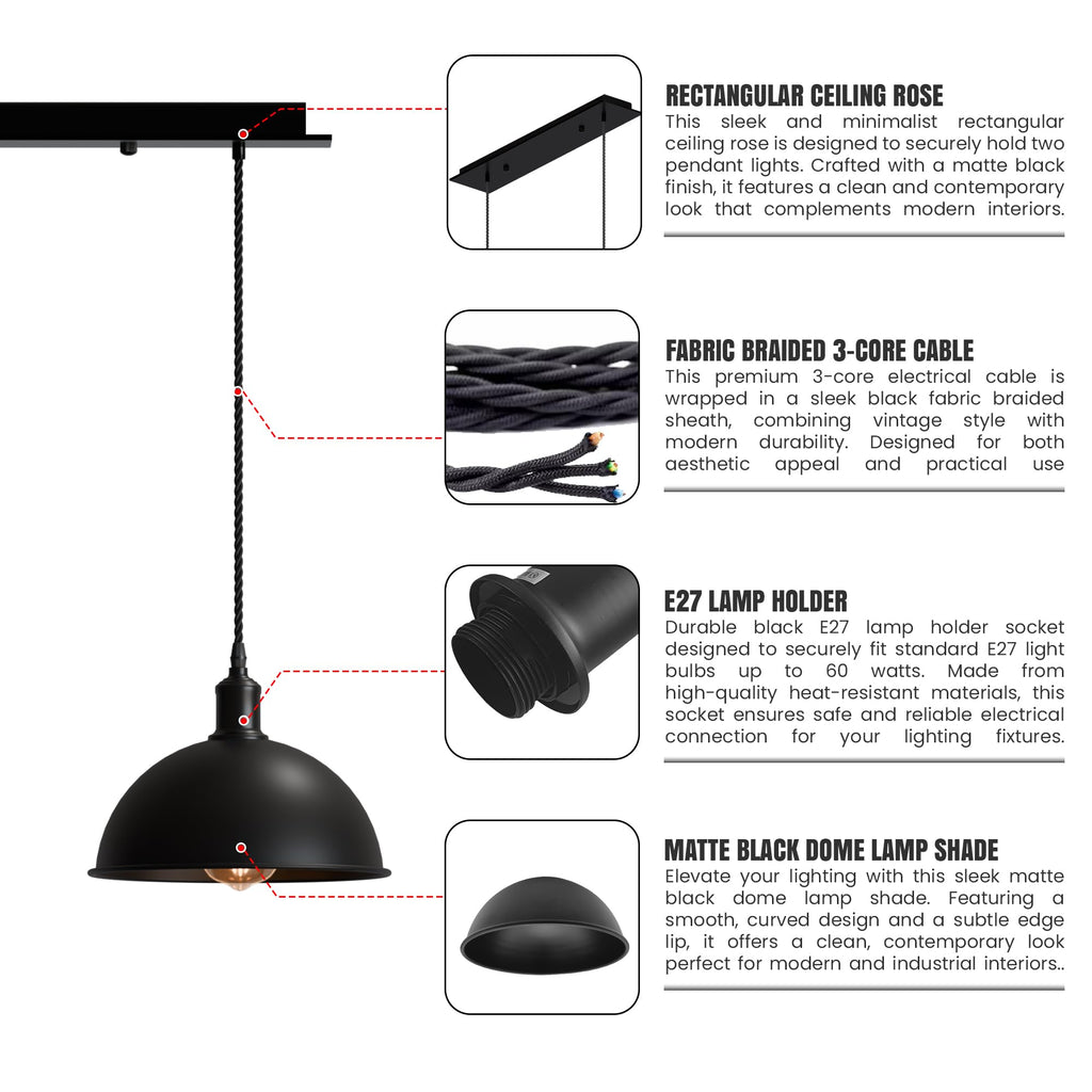 Vintage Industrial 2-Head Dome Pendant Light | Adjustable ~6145