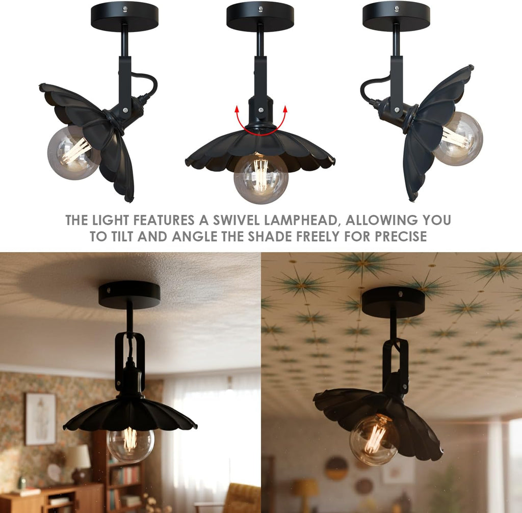 Adjustable Industrial Black Metal Swivel Ceiling Light Fixture for Modern Homes