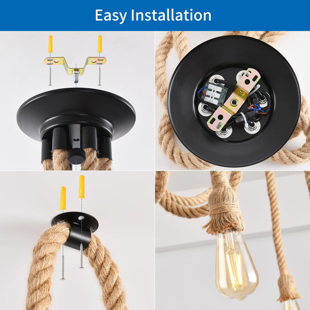 Industrial LED Spider Pendant Light, Adjustable Hemp Rope Cage Design
