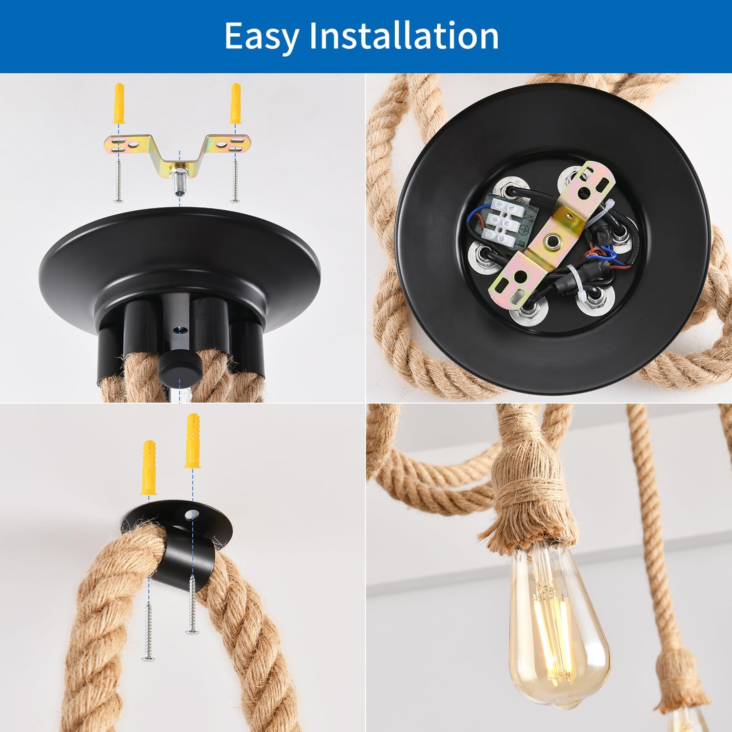 Industrial LED Spider Pendant Light, Adjustable Hemp Rope Cage Design
