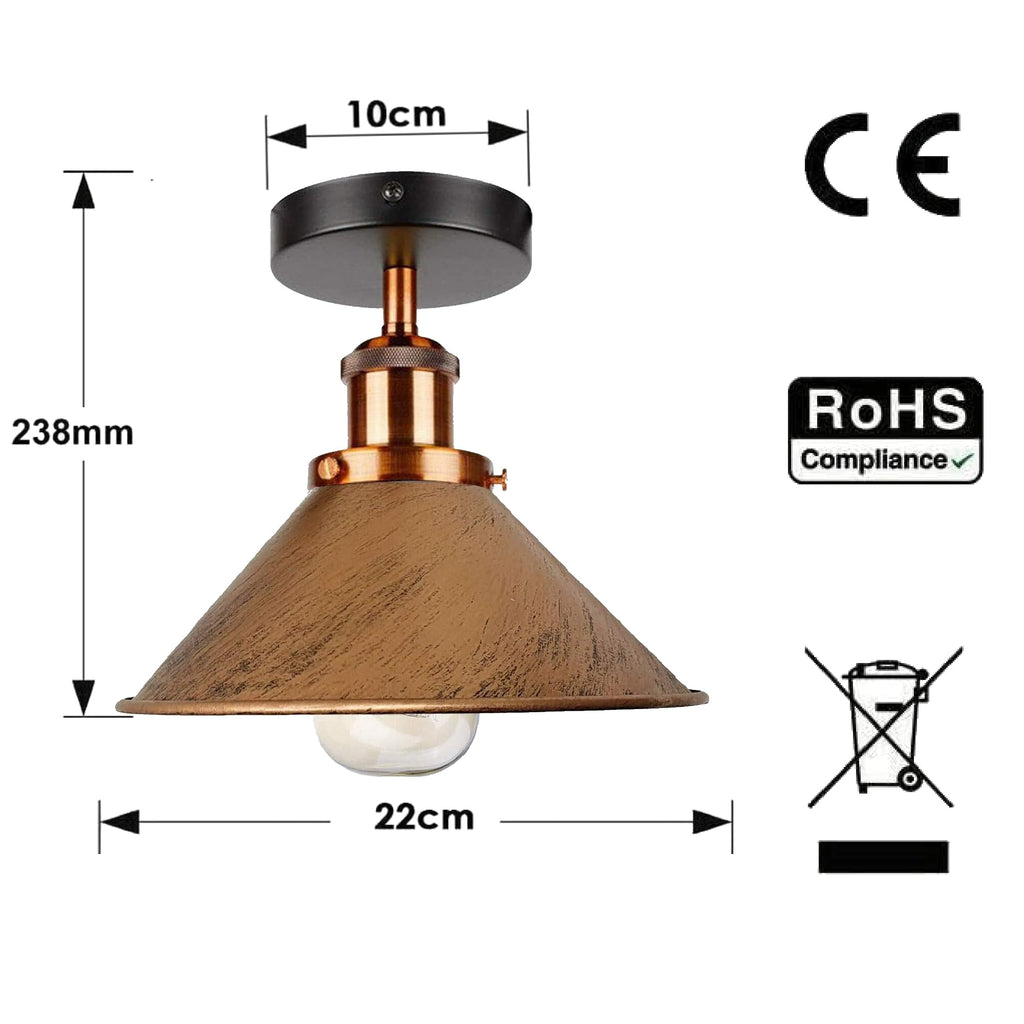 Industrial Metal Semi Flush Mount Cone Ceiling Light Fixture