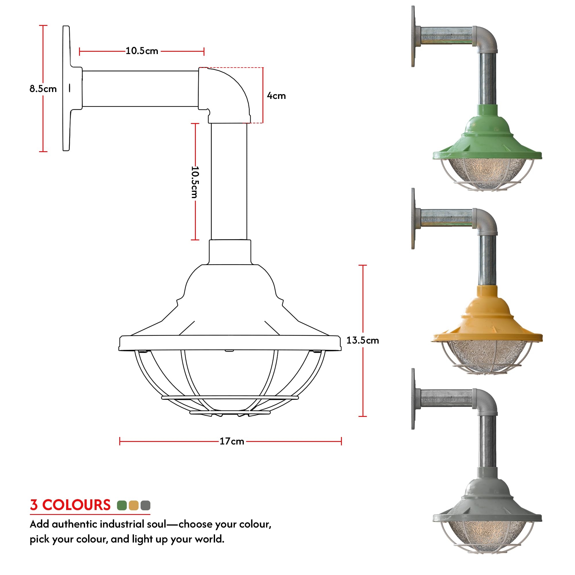 2 Pack Conduit Steel Wall Light - E27 Industrial Galvanised Pipe Wall Sconce ~6366