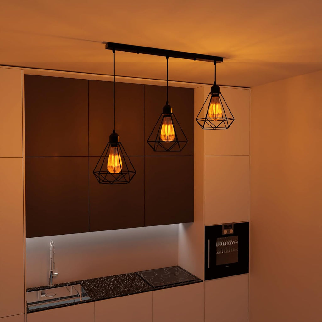 Black Industrial 3-Light Cage Pendant Ceiling Fixture - Adjustable Vintage Style Home Lighting