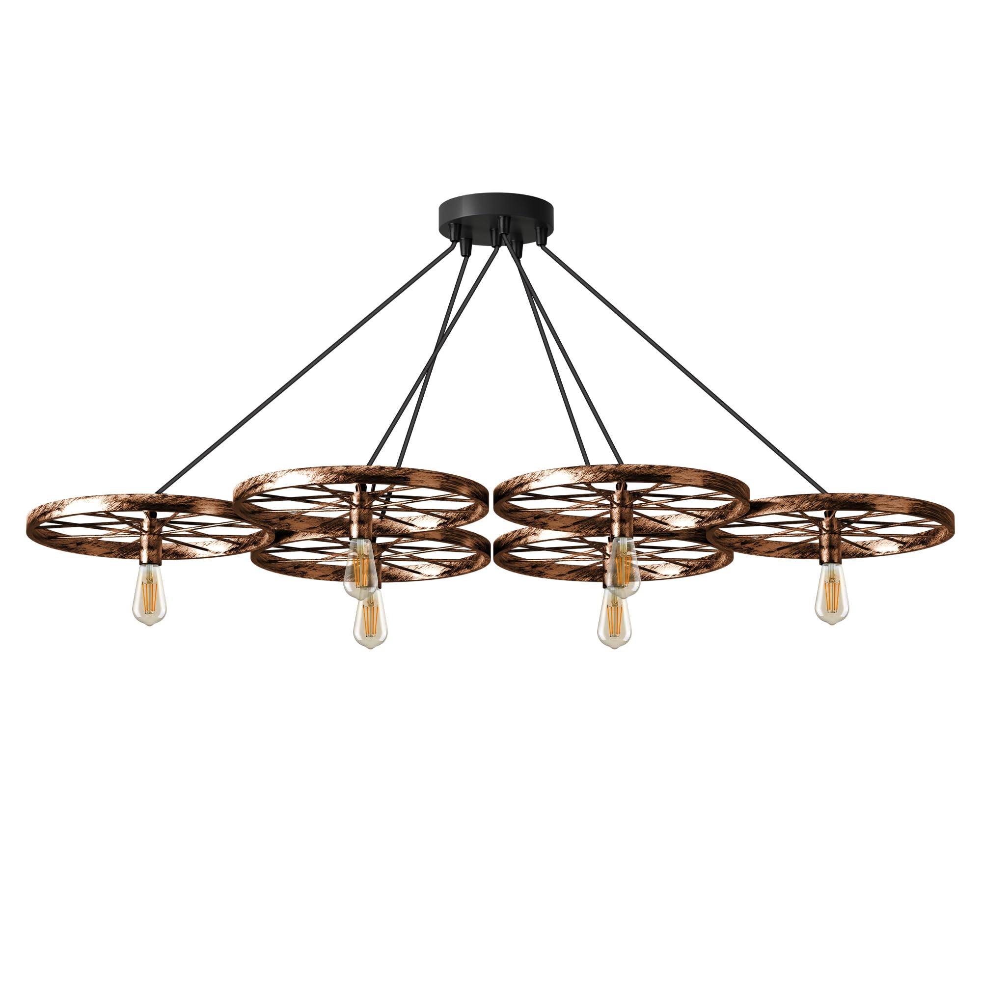 Industrial Vintage Rustic Metal 6-Light Cluster Chandelier Ceiling Fixture