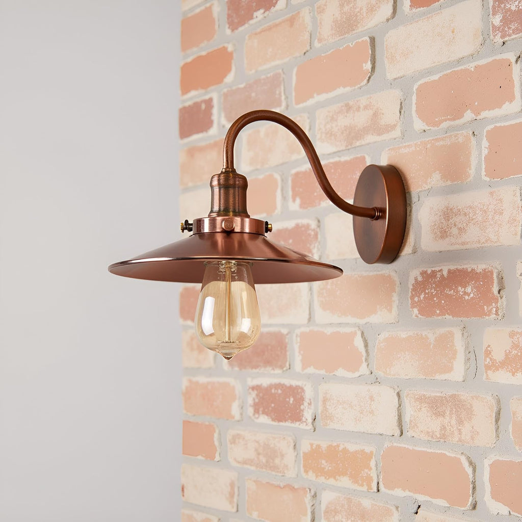 Vintage Industrial Metal Flat Shade Wall Sconce Lamp - E27 Swan Neck Light
