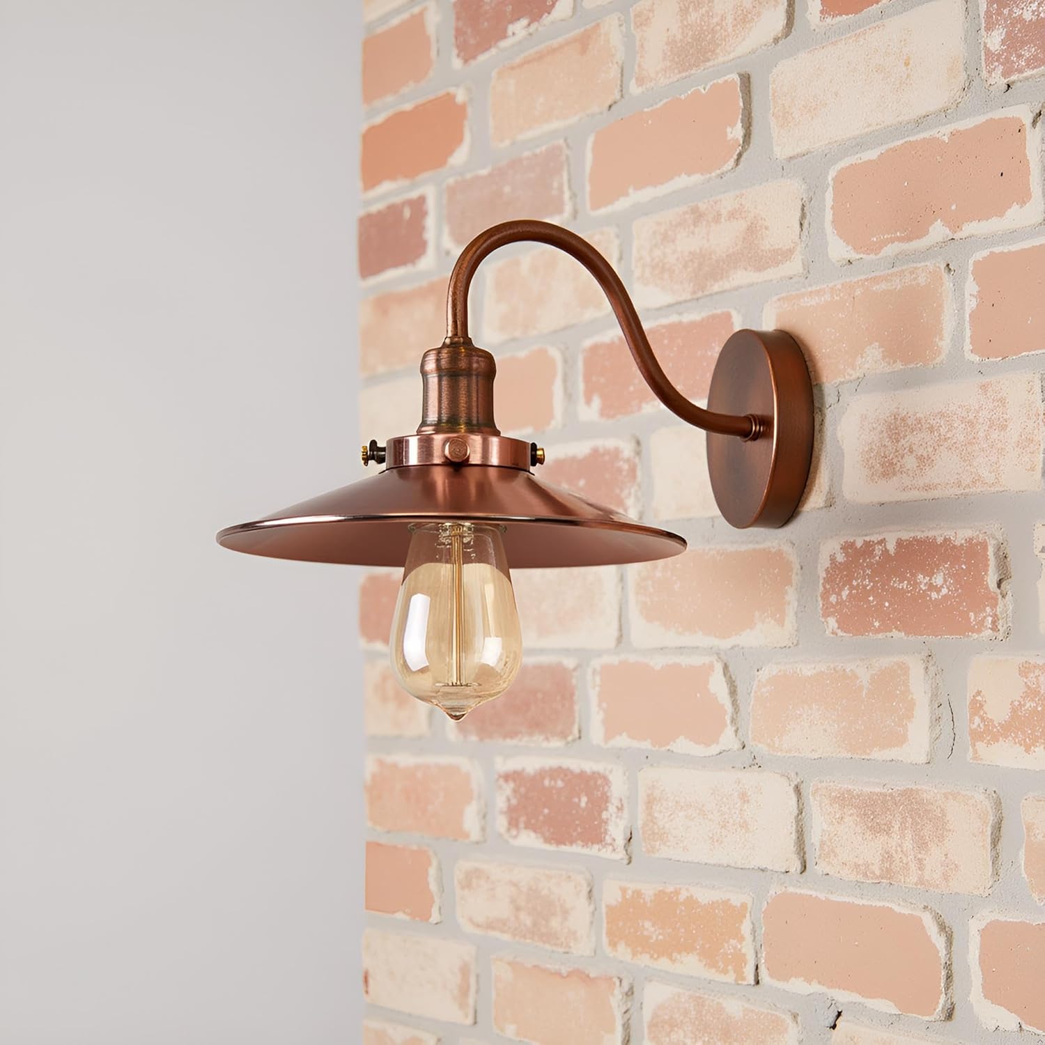 Vintage Industrial Metal Flat Shade Wall Sconce Lamp - E27 Swan Neck Light