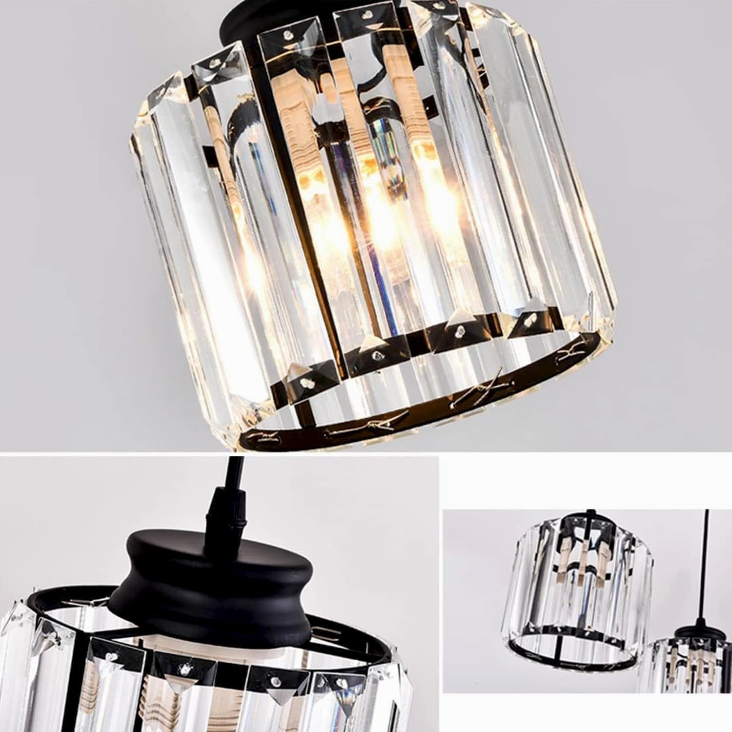 Elegant Crystal Glass Drum Ceiling Lamp Shade - Modern Flush Mount Light Fixture