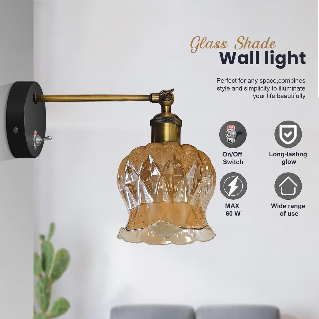 E27 Glass Wall Light With Switch ~6193
