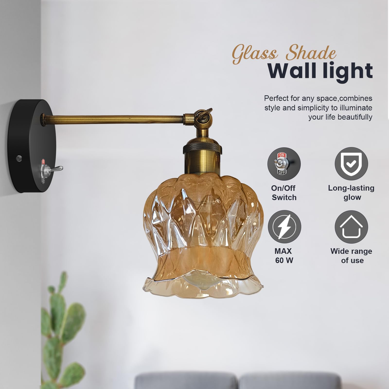 E27 Glass Wall Light With Switch ~6193