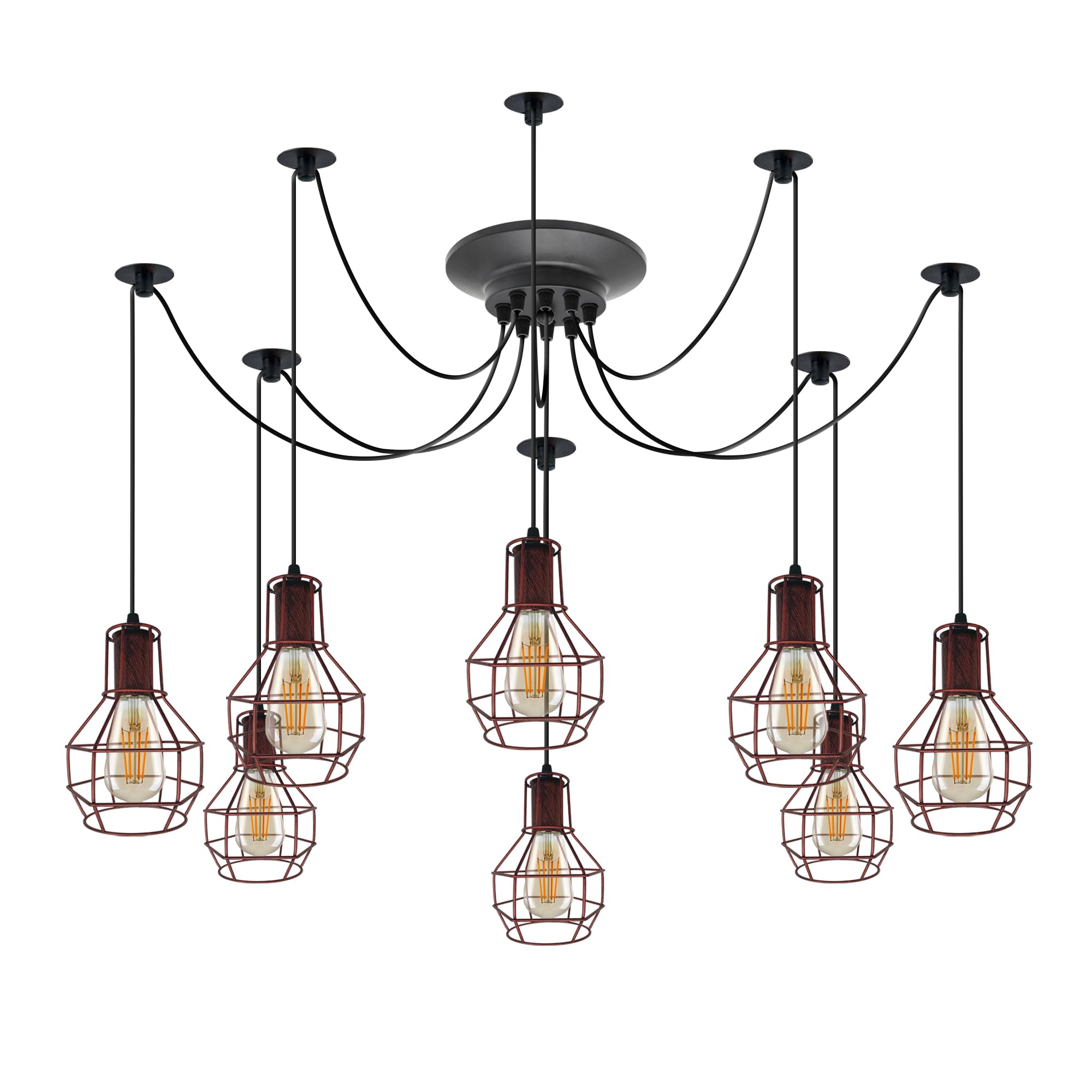 Vintage Industrial Spider Chandelier Pendant Light Kit Metal Cage E27 Ceiling Lamp