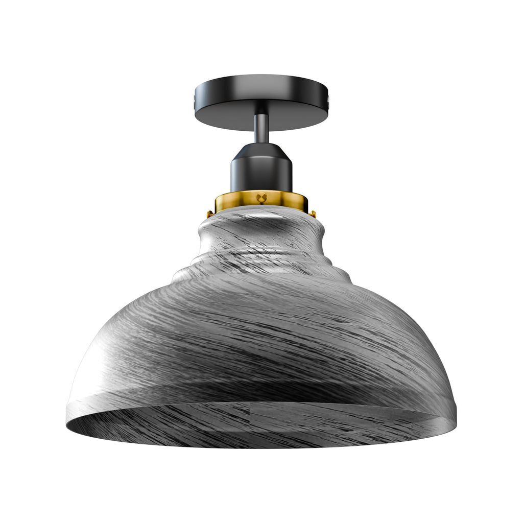 Industrial E27 Semi Flush Mount Ceiling Light Fixture with Dome Metal Shade