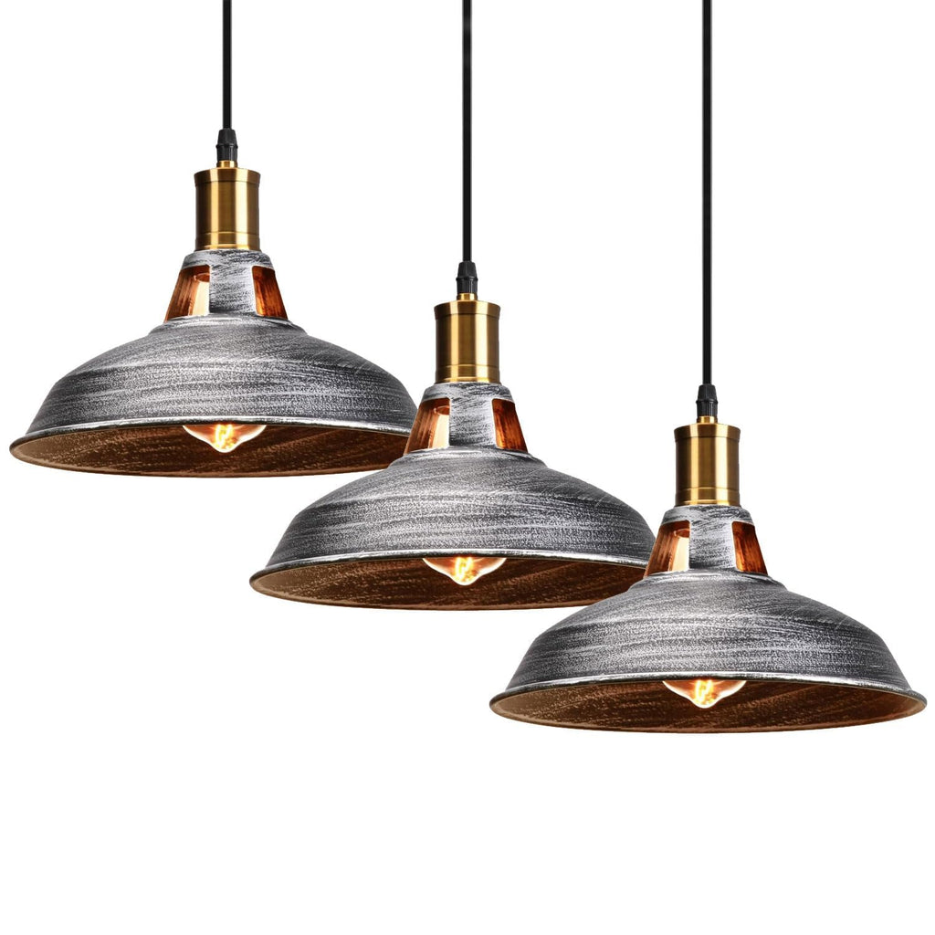 3-Pack Vintage Industrial Metal Dome Pendant Ceiling Lights Adjustable Cable