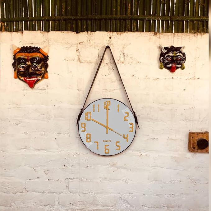 Concrete Wall Clock with Brown Leather Strap~ 5177