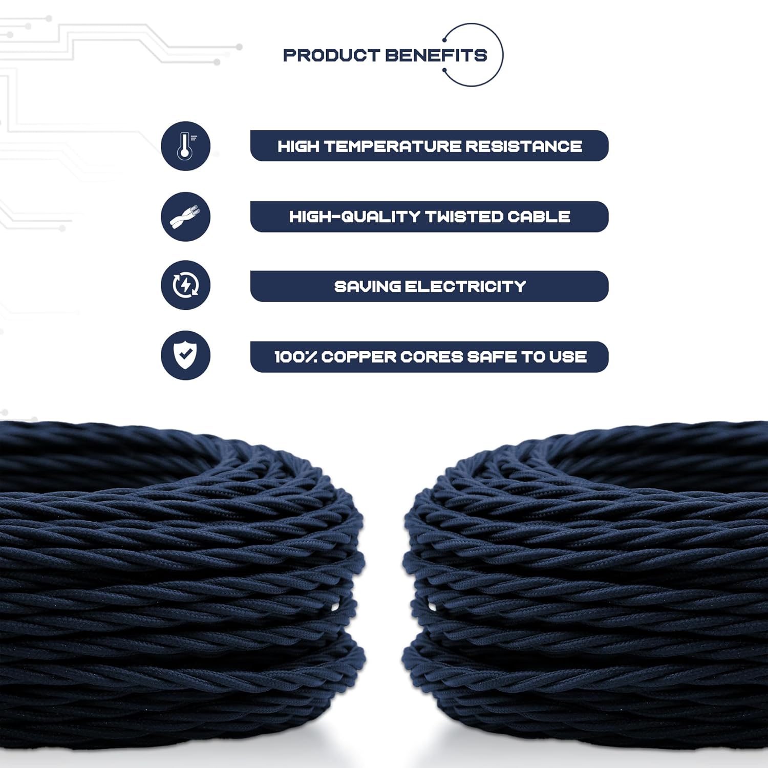 5m Vintage Style 2-Core Twisted Fabric Electrical Lamp Cable - Flexible Braided