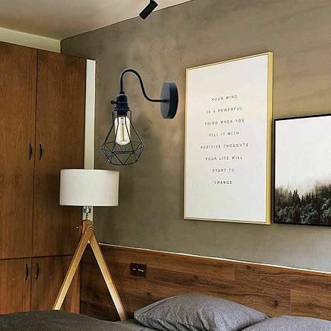 Industrial Vintage Wall Sconce – Geometric Metal Cage E27 Lamp ~5645