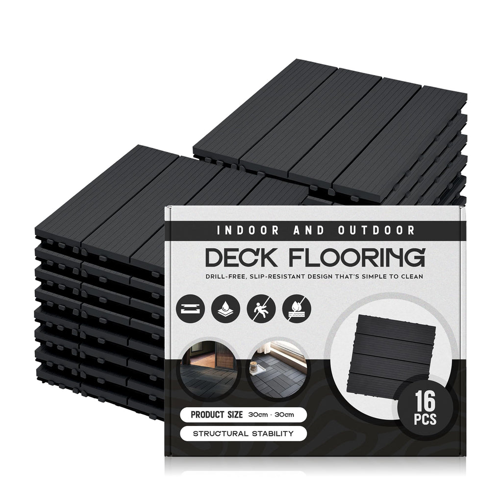 Interlocking Composite Decking Tiles for Outdoor Patio Balcony Flooring – Easy Snap-Together Installation