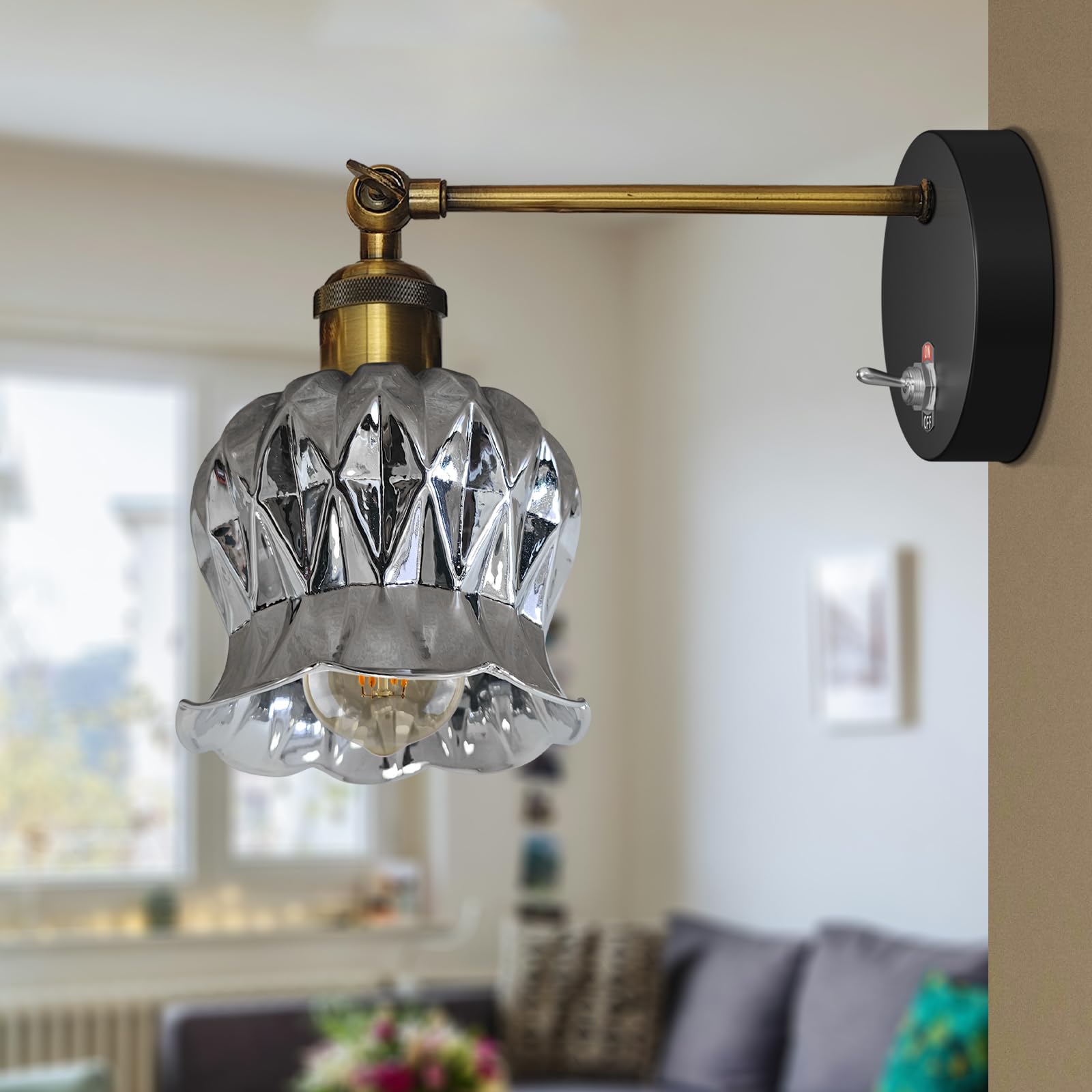 E27 Glass Wall Light With Switch ~6193