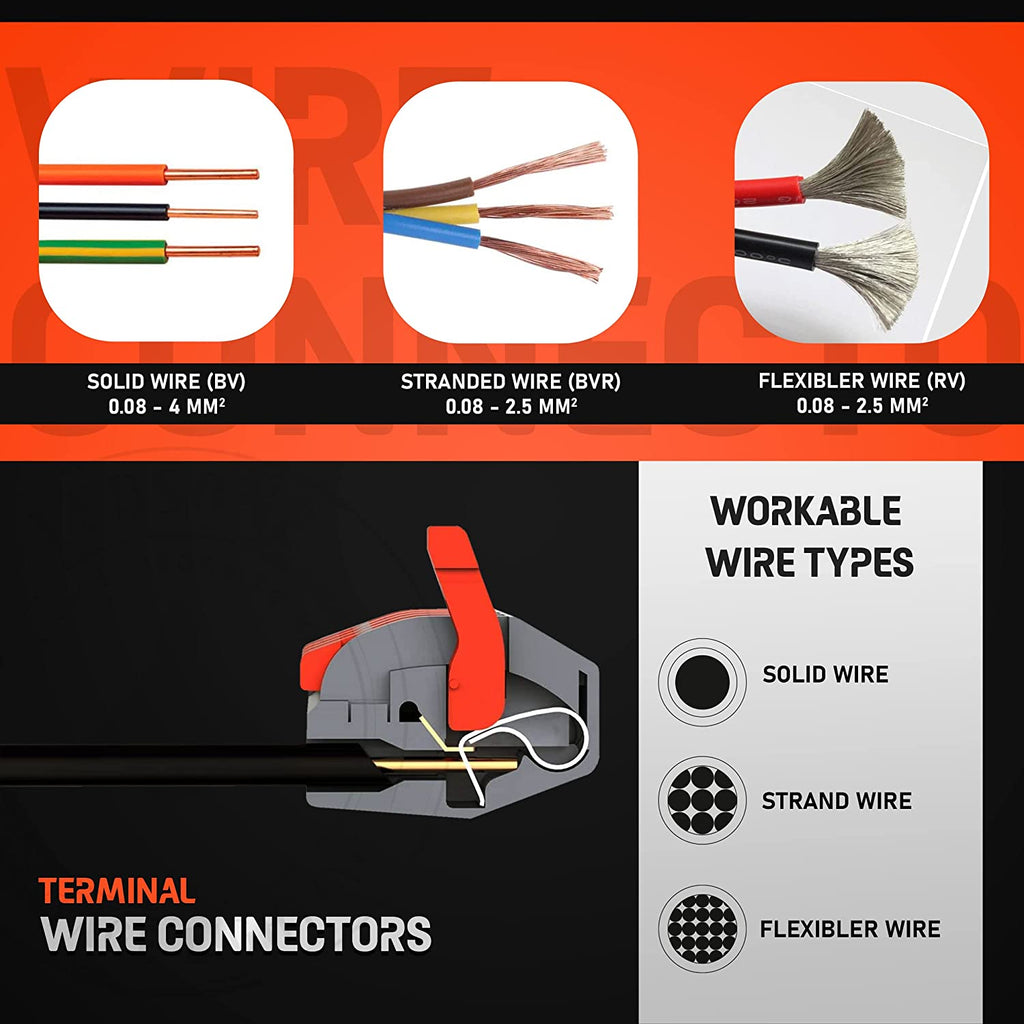 Reusable Spring Lever Electrical Wire Connectors, 2/3/5 Way, Quick Push-In Terminal Block