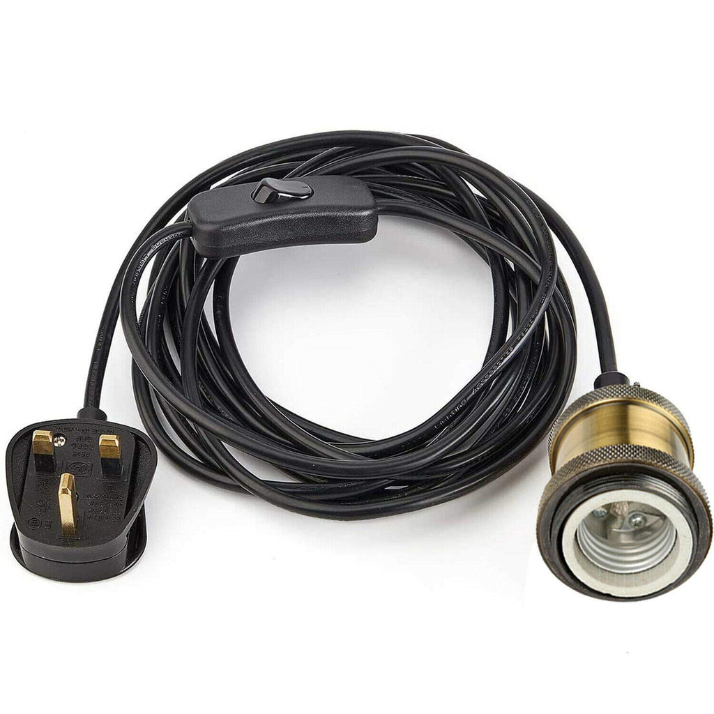Industrial Plug-in LED Pendant Light E27 Socket UK Plug Inline Switch