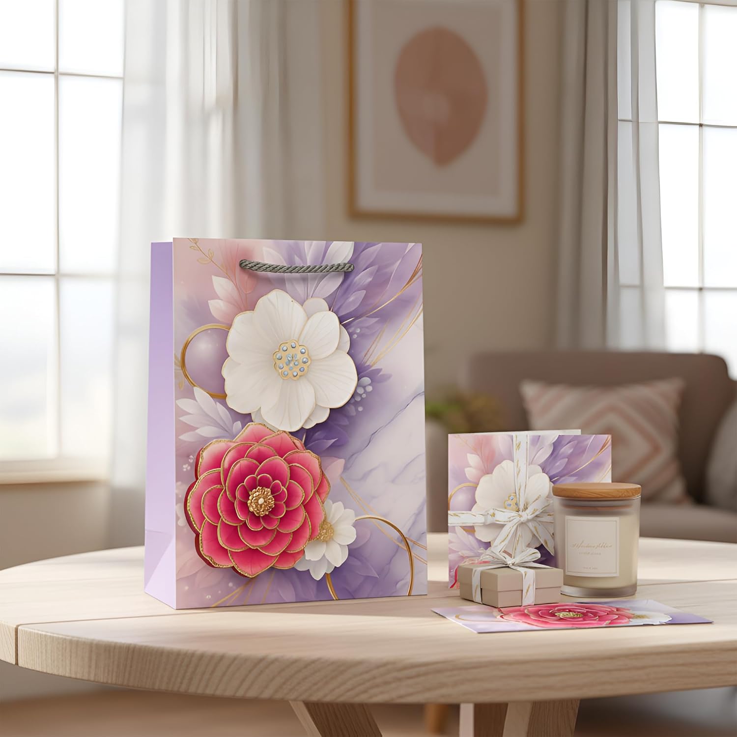 Premium Floral Gift Bags, 12-Pack Assorted Sizes, Matte Finish, Durable Handles
