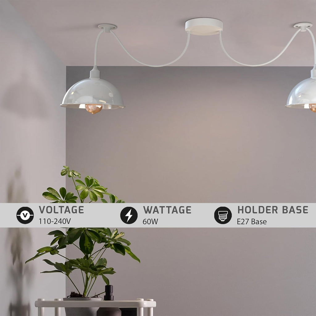 2-Way Vintage Industrial Dome Shade Pendant Light Chandelier, Adjustable Retro Spider