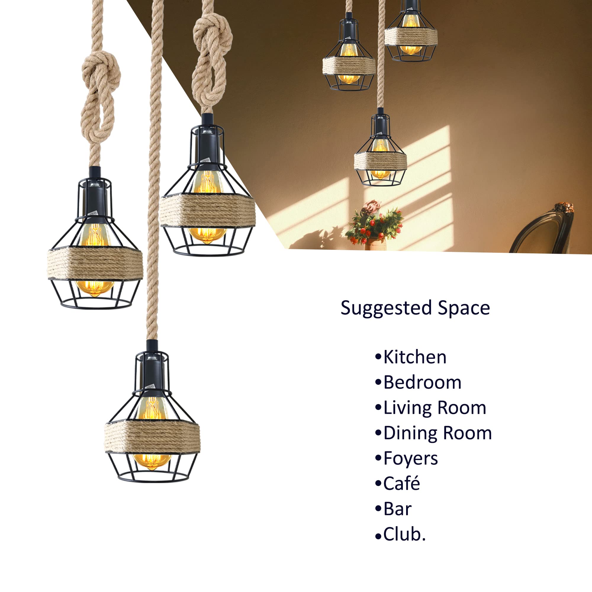 Ceiling Pendant Light Metal Hemp Rope Style ~6203