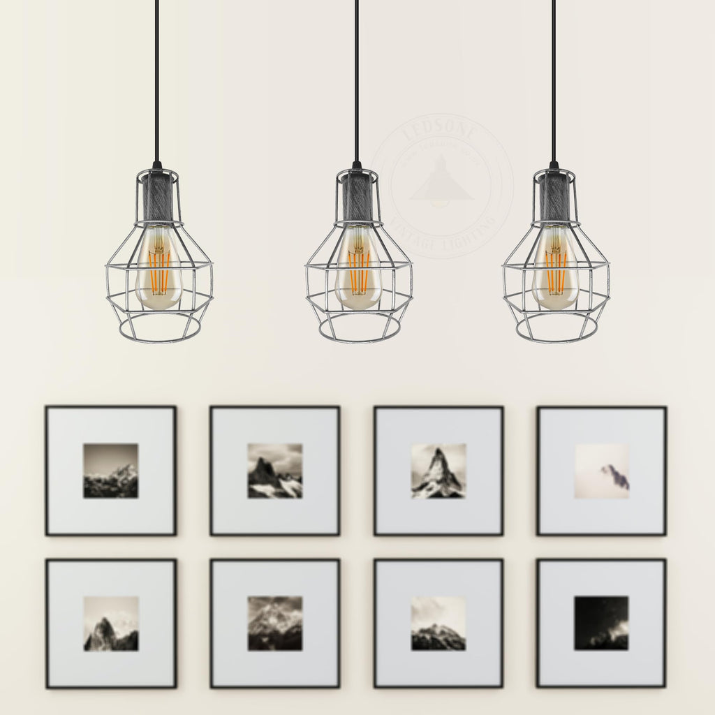 Industrial Metal 3-Head Pendant Light, Adjustable Vintage Ceiling Fixture Lamp