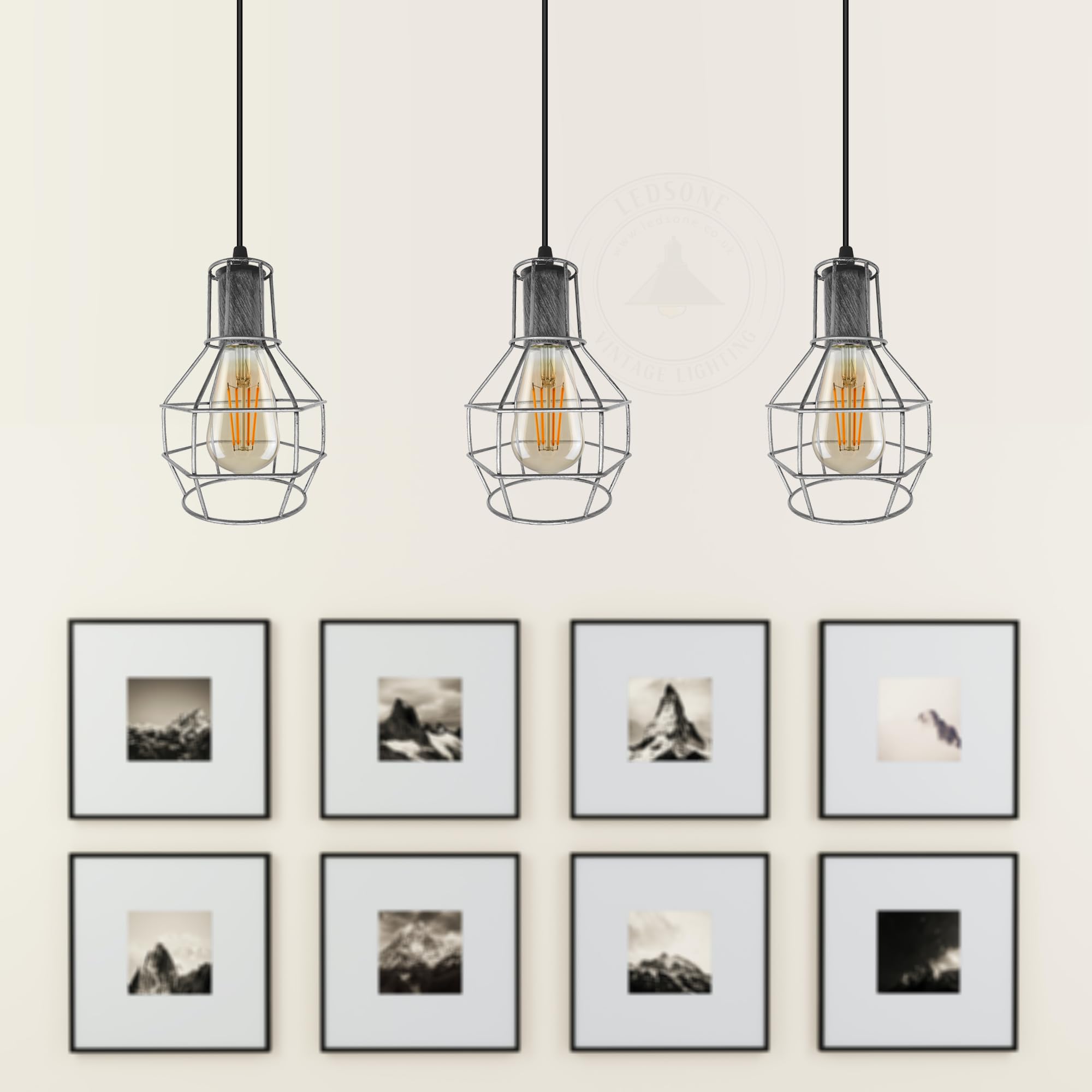 Industrial Metal 3-Head Pendant Light, Adjustable Vintage Ceiling Fixture Lamp