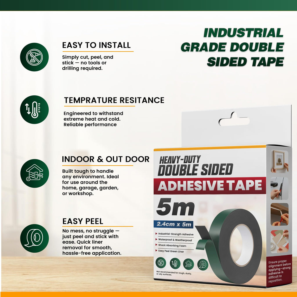 LEDSone Black 2.4cm x 5m Heavy Duty Waterproof Double Sided Tape ~6257