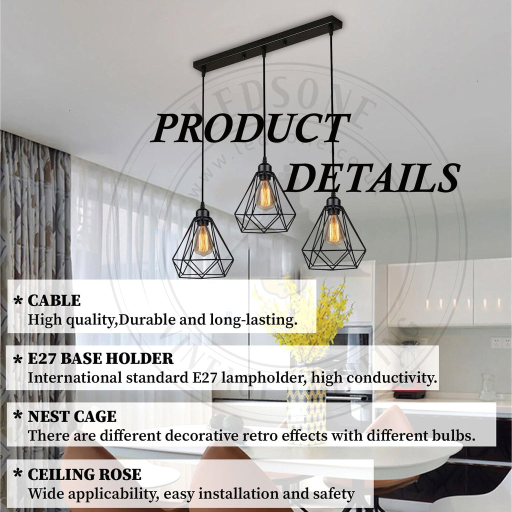 Modern Rectangle 3 Way Ceiling Pendant Light ~6152