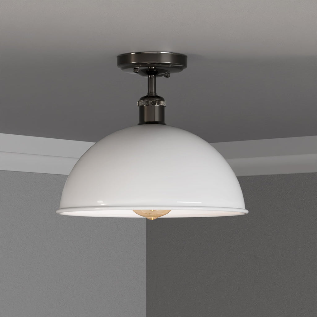 Industrial Metal Dome Semi Flush Ceiling Light Fixture for Low Ceilings