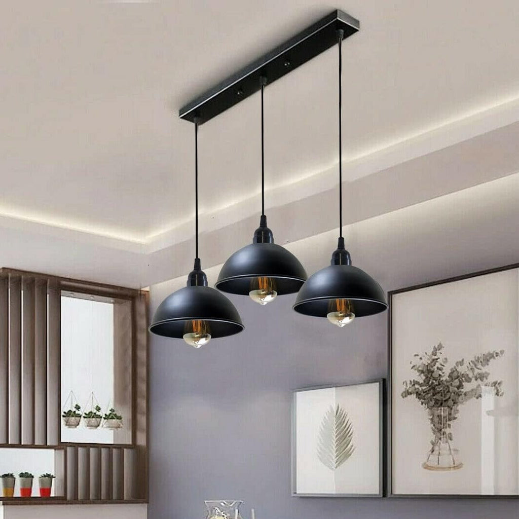 Industrial 3 Head Black Dome Pendant Light for Kitchen Islands