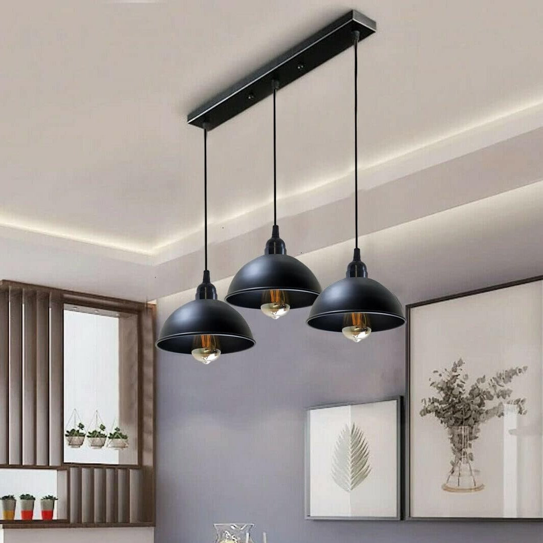 Industrial 3 Head Black Dome Pendant Light for Kitchen Islands