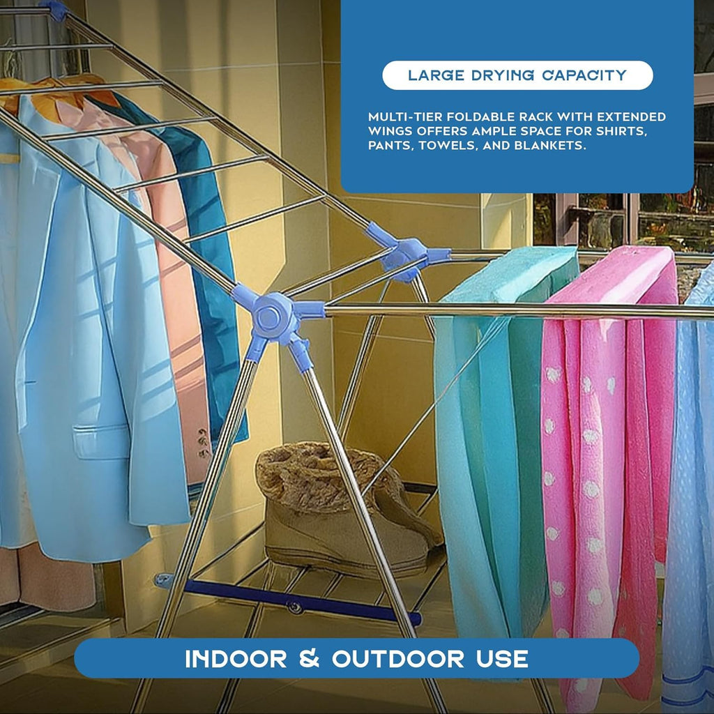 Foldable Compact Multi-Tier Stainless Steel Clothes Drying Rack for Laundry