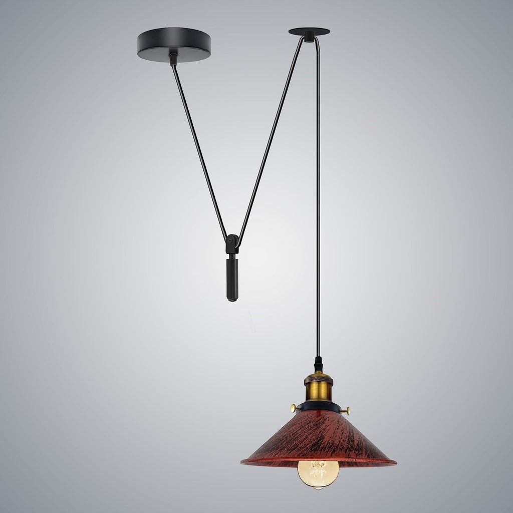 Retro Industrial LED Pendant Ceiling Light Fixture, Metal Shade, Dimmable E27