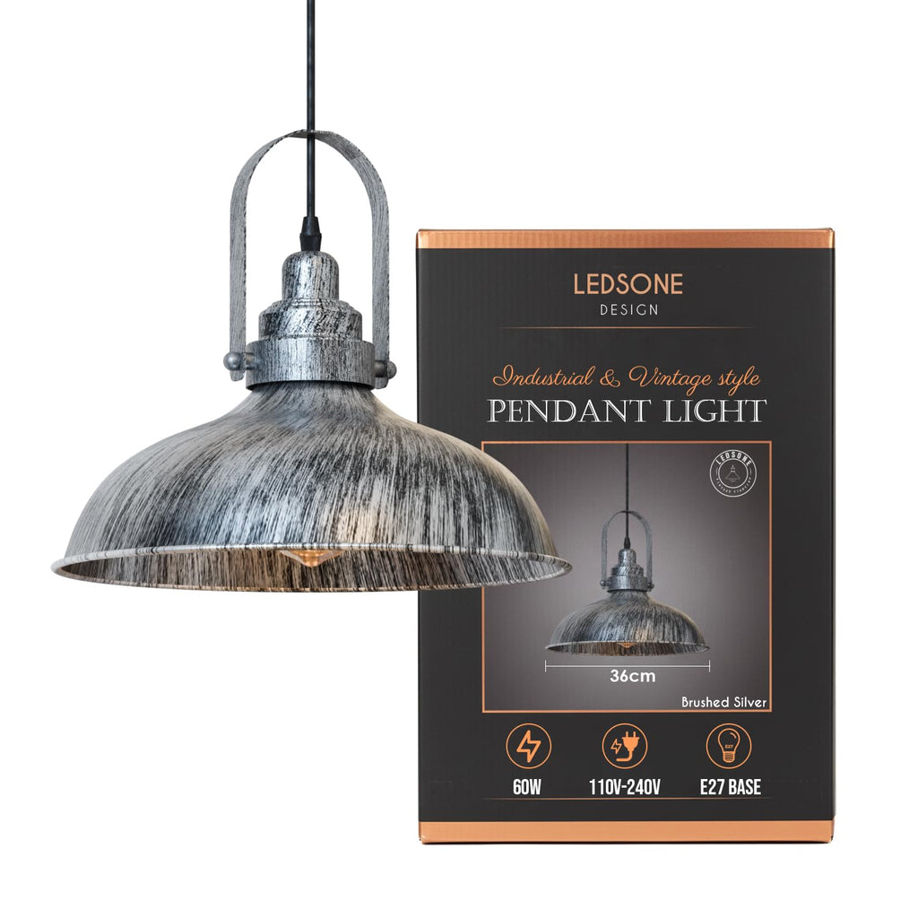 Brushed Silver Metal Vintage Industrial Ceiling Pendant Light Shade Fixture