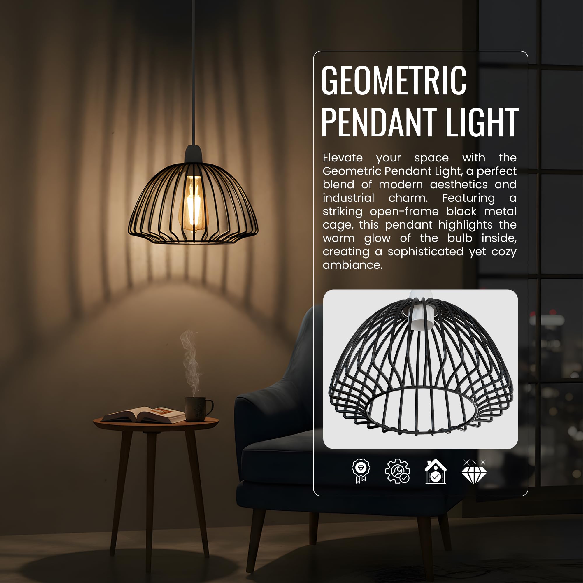 2-Pack Modern Industrial Metal Cage Ceiling Light Shades E27 Fitting