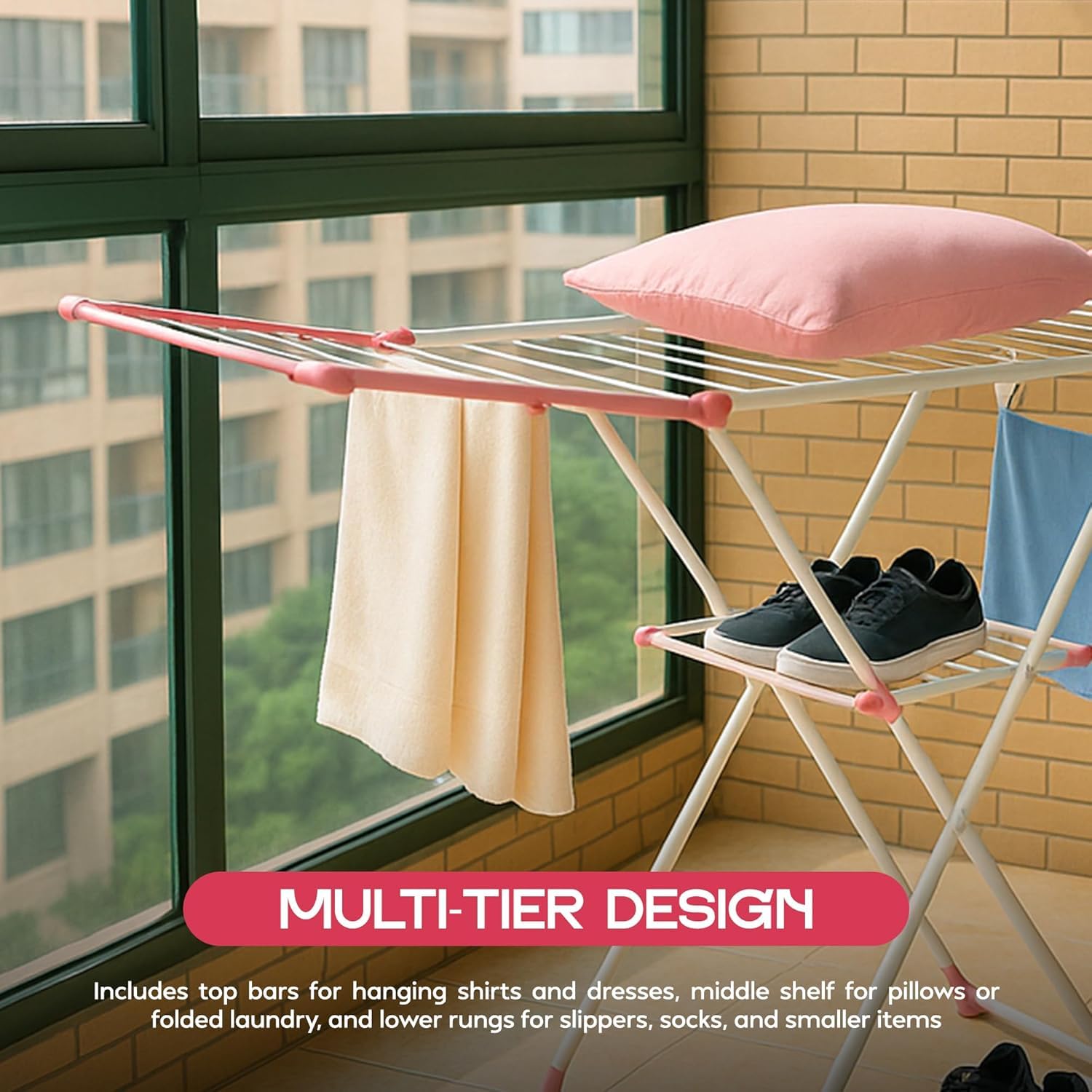 Foldable Compact Multi-Tier Stainless Steel Clothes Drying Rack for Laundry