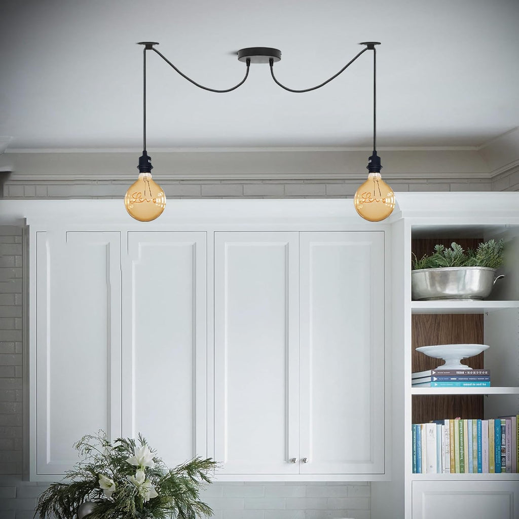 Modern Industrial Black 2-Light Spider Pendant Ceiling Lamp Adjustable Cables E27