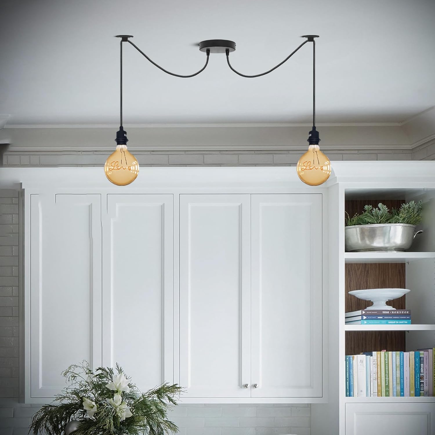 Modern Industrial Black 2-Light Spider Pendant Ceiling Lamp Adjustable Cables E27