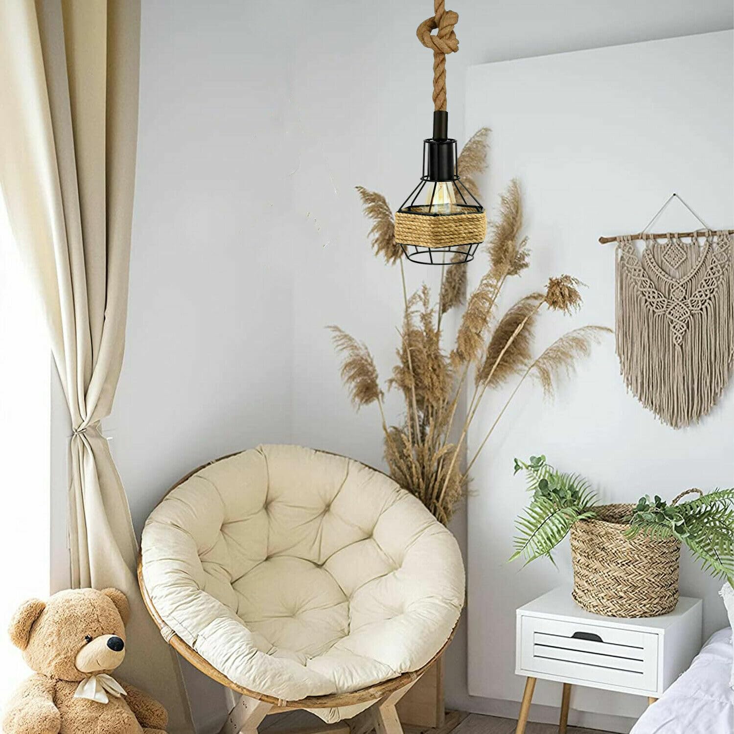 Ceiling Pendant Light Metal Hemp Rope Style ~6203