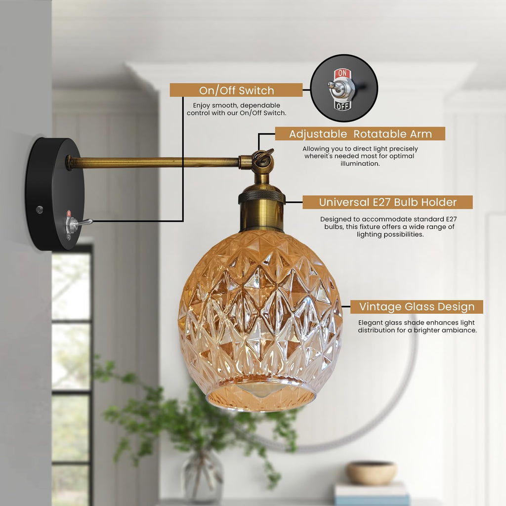 E27 Glass Wall Light With Switch ~6193